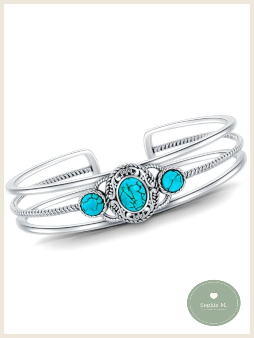 Sterling Silver Turquoise Bracelet Boho Adjustable Cuff Bangle